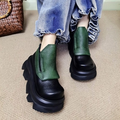 拉丝厚底大头靴真皮手工短靴轻奢