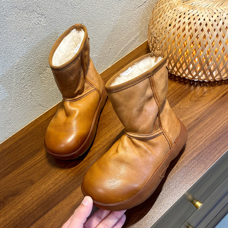 纯羊毛大棉靴复古真皮休闲雪地靴