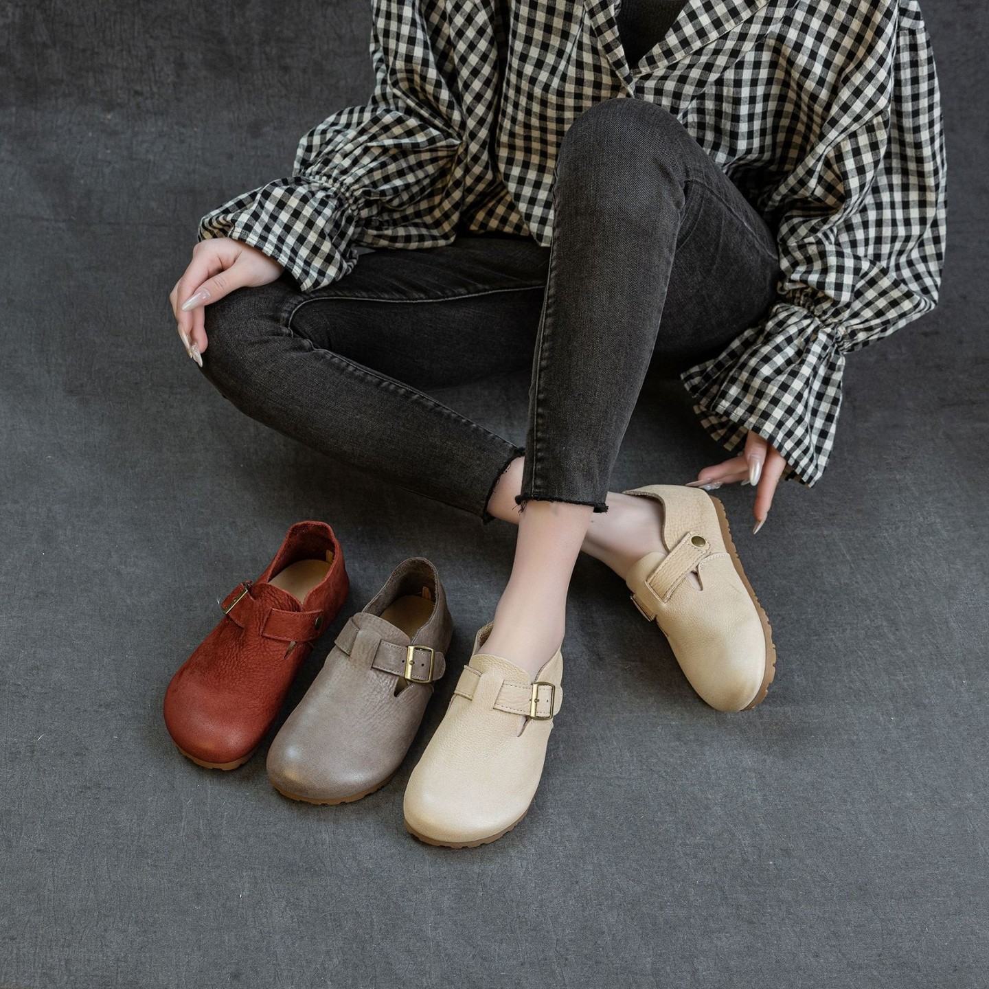 手工真皮单鞋女新款复古文艺平跟软底加绒勃肯鞋简约低帮红色棉鞋,女鞋,勃肯鞋/软木鞋,淘宝优惠券,粉丝福利购,淘宝优惠卷