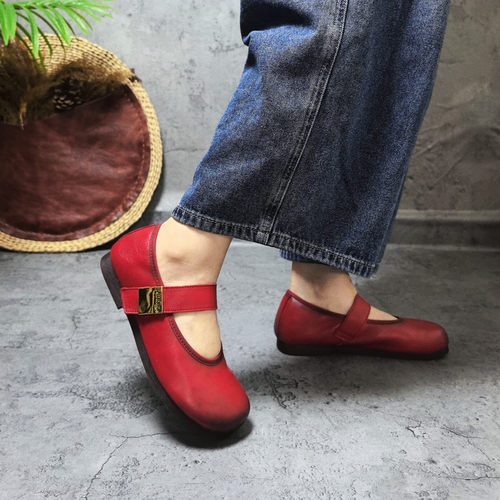 软皮软底魔术贴平跟真皮四季单鞋