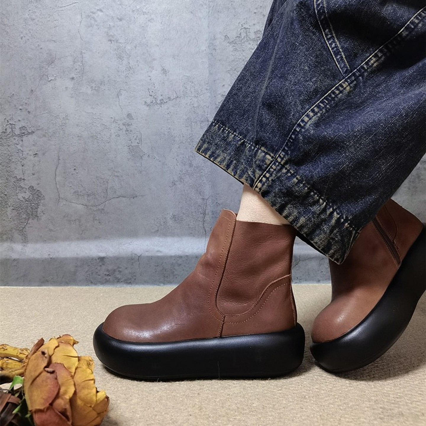 加厚大棉靴女手工真皮轻便厚底复古圆头短靴简约百搭舒适马丁靴子,女鞋,马丁靴,淘宝优惠券,粉丝福利购,淘宝优惠卷