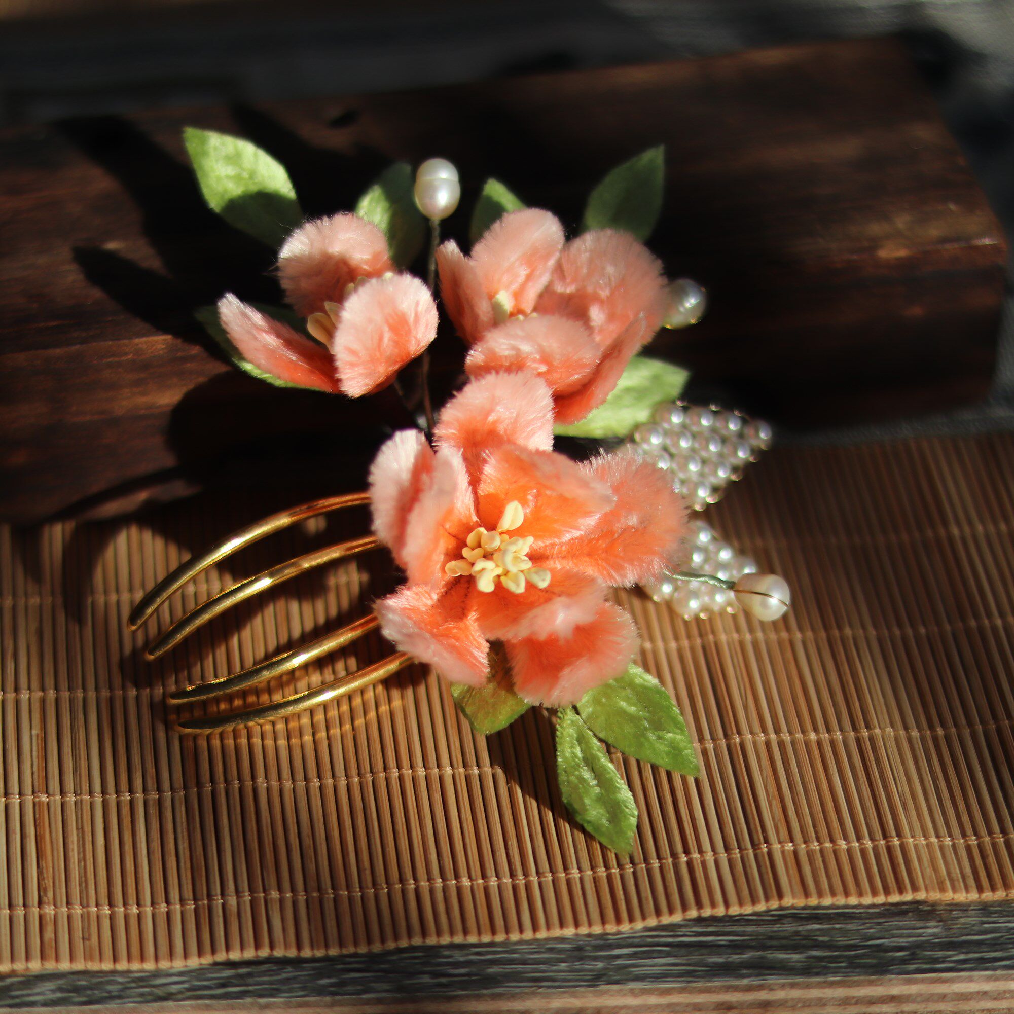 蚕丝绒花发簪 非遗绒花 汉服旗袍桃花发饰发簪 古风头饰