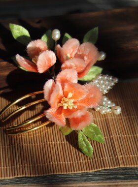 蚕丝绒花发簪非遗汉服古风