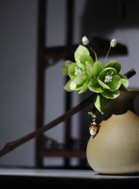 发簪梨花古风绒花簪子