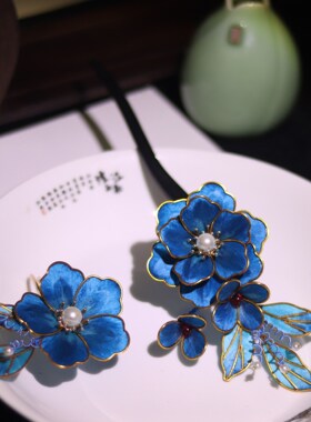 黑檀木非遗绒花仿点翠发簪新中式