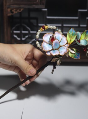 发簪非遗绒花古风仿点翠