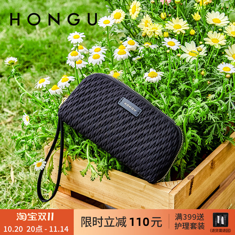 HONGU/红谷包包纹理手拿包钱包女手腕包百搭休闲卡包零钱包时尚