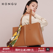 红谷女包复古新款 休闲女士单肩包时尚 牛皮丝巾大容量托特包女4997