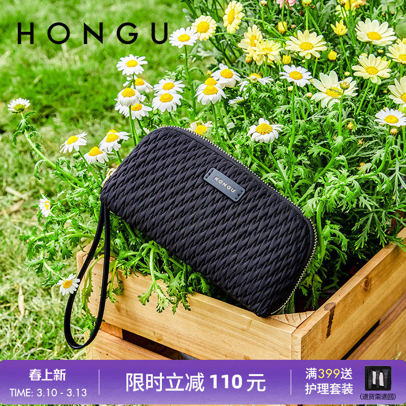 HONGU/红谷包包纹理手拿包钱包女手腕包百搭休闲卡包零钱包时尚