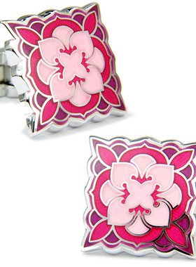 红色绽放 镀白金袖扣 精致珐琅 法式衬衫袖钉 男士袖口1