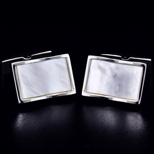 斯巴达 天然彩贝壳 镀白金银色 袖扣 法式 衬衫 袖钉 男士袖口