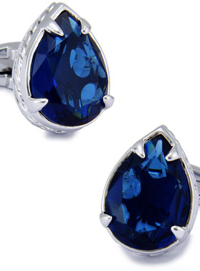 斯巴达 天使之泪 镀白金深蓝色人造水晶 袖扣 袖钉 袖口