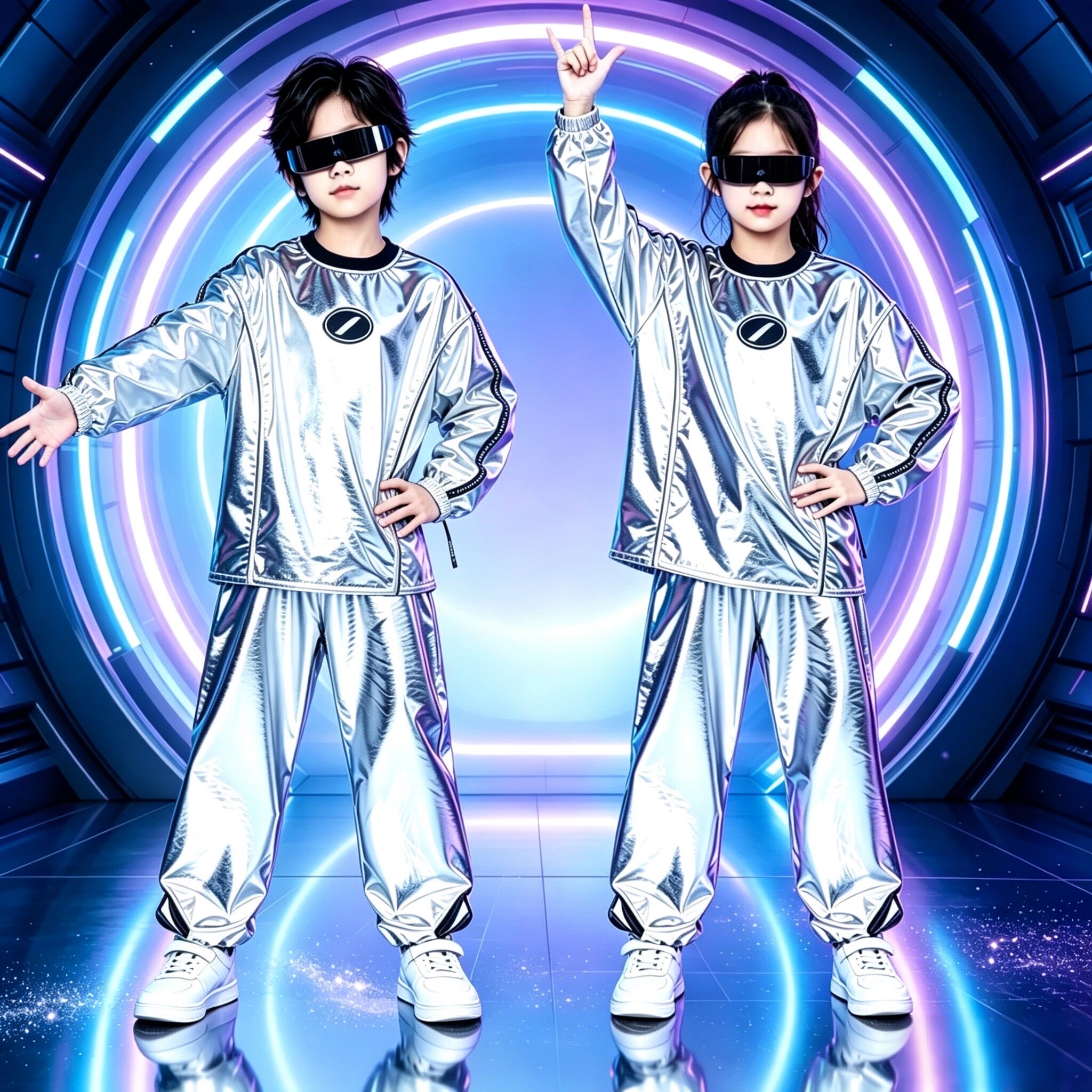 未来风亮面儿童爵士街舞演出服
