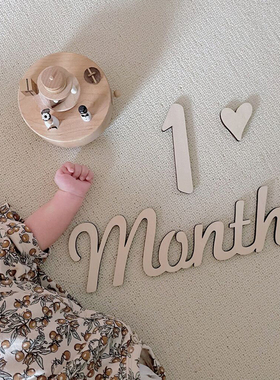 韩ins宝宝成长记录木质英文months days月份百天满月周岁拍照道具