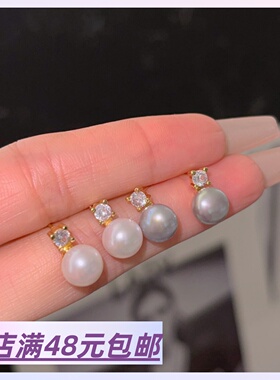 【小价位get超温柔的珍珠耳钉】满2包 邮 天然淡水珍珠耳钉 925银