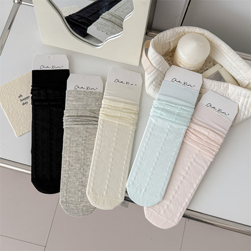 满4包 邮 无骨超薄糖果色堆堆袜