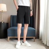 新款 修身 男裤 男士 子 直筒百搭短裤 夏季 中裤 轻奢五分裤 纯色休闲西装