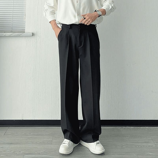 简约舒适垂坠感黑色西裤 男高级感宽松休闲穿搭显瘦阔腿直筒休闲裤