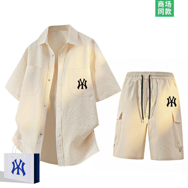 奥莱精选休闲套装女士新款夏季潮牌短袖衬衫情侣装男两件套休闲装