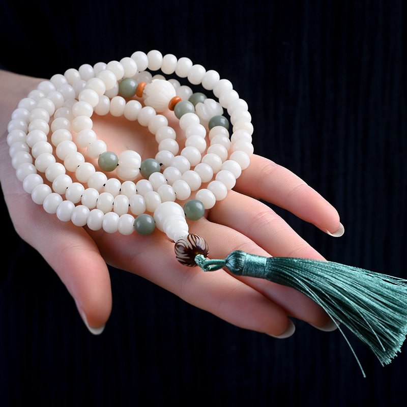 白玉菩提根108颗佛珠手串念珠项链禅意文艺复古中国风车挂饰品女