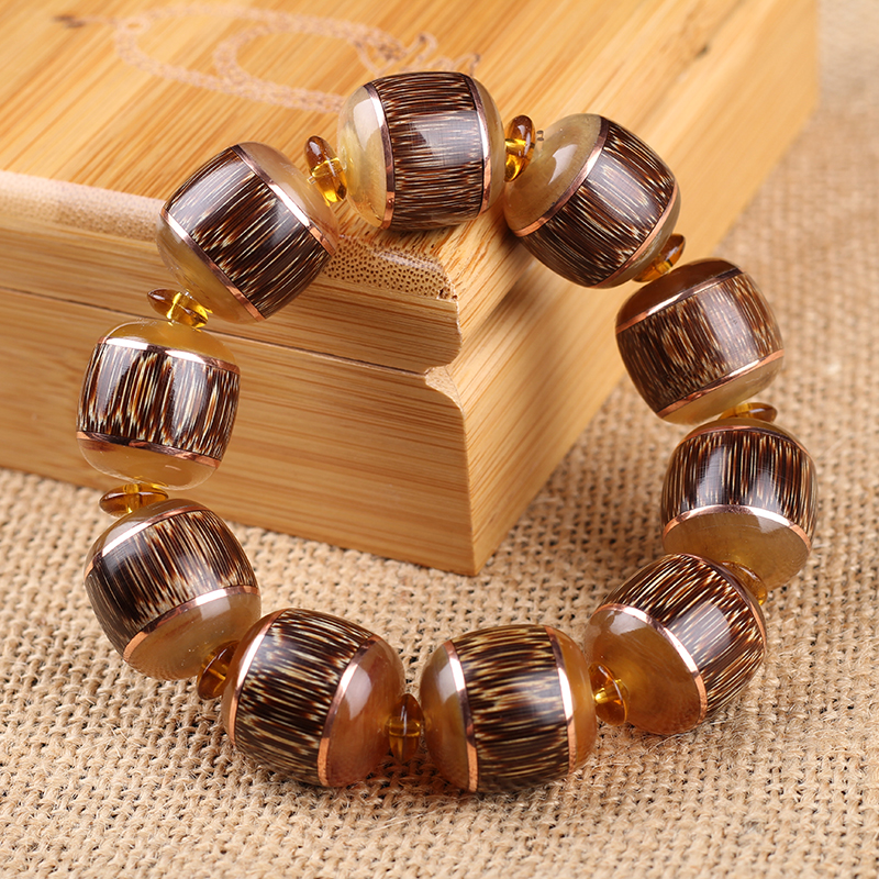 龙血镶嵌羊角20mm手串正宗桶珠