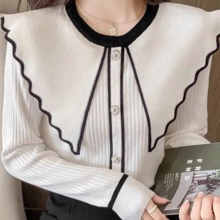 毛衣潮 甜美荷叶领针织衫 女秋季 2025新款 显瘦百搭洋气上衣网红长袖