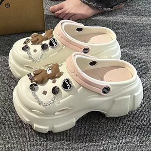 女款 外穿超厚底防滑沙摊鞋 eva高跟洞洞鞋 夏季 包头凉鞋 女高跟凉鞋