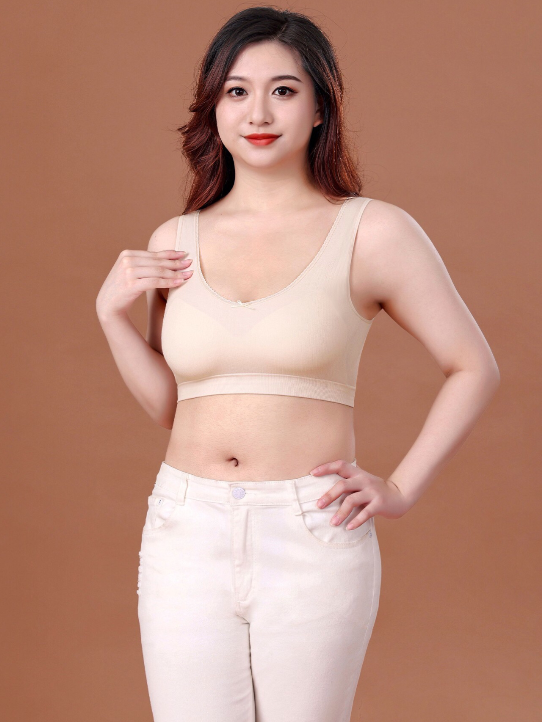 氧气丽人8590大码固定乳胶杯运动美背女士内衣莫代尔桑蚕丝少女