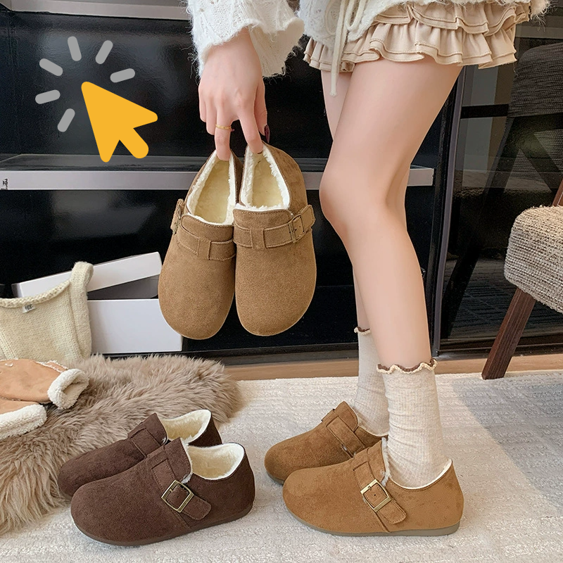 2026秋冬新款不累脚一脚蹬勃肯鞋子巨好看的厚底加绒半拖鞋女外穿
