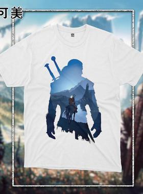 欧美潮纯棉T恤the witcher猎魔人学生男女宽松潮百搭短袖t恤上衣