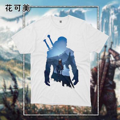 欧美潮纯棉T恤the witcher猎魔人学生男女宽松潮百搭短袖t恤上衣