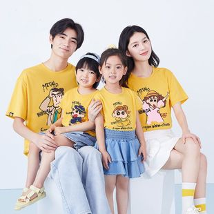 一家三口四口父母女子短袖 2022新款 T恤 夏装 蜡笔小新亲子情侣装