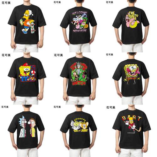 男女纯棉动漫cartoons Bart Simpson青少年短袖T恤衣服短袖衫儿童