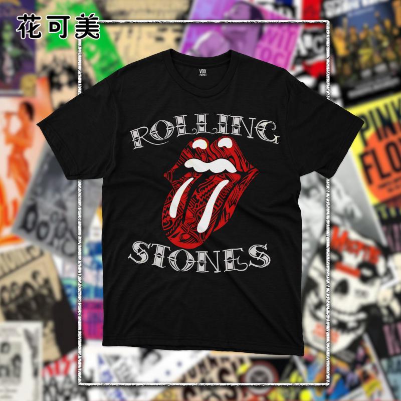 欧美潮纯棉T恤the rolling stones滚石乐队乐队男女宽松百搭短袖