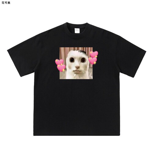 cat日本浮世绘猫咪可爱纯棉水洗做旧t恤男女同款hiphop短袖