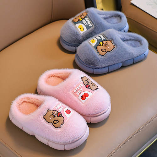 儿童防滑软底中大童家居棉拖鞋冬