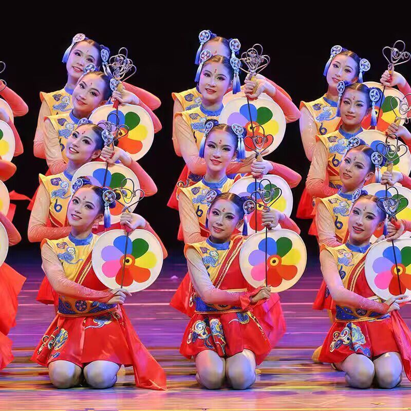 鼓韵金丰舞蹈秧歌服儿童演出服饰喜庆开门红少儿扇子道具表演服装