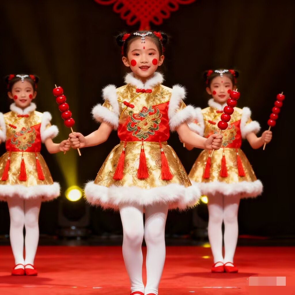 元旦儿童喜庆演出服中国风民族男童女童幼儿园拜年服开门红表演服