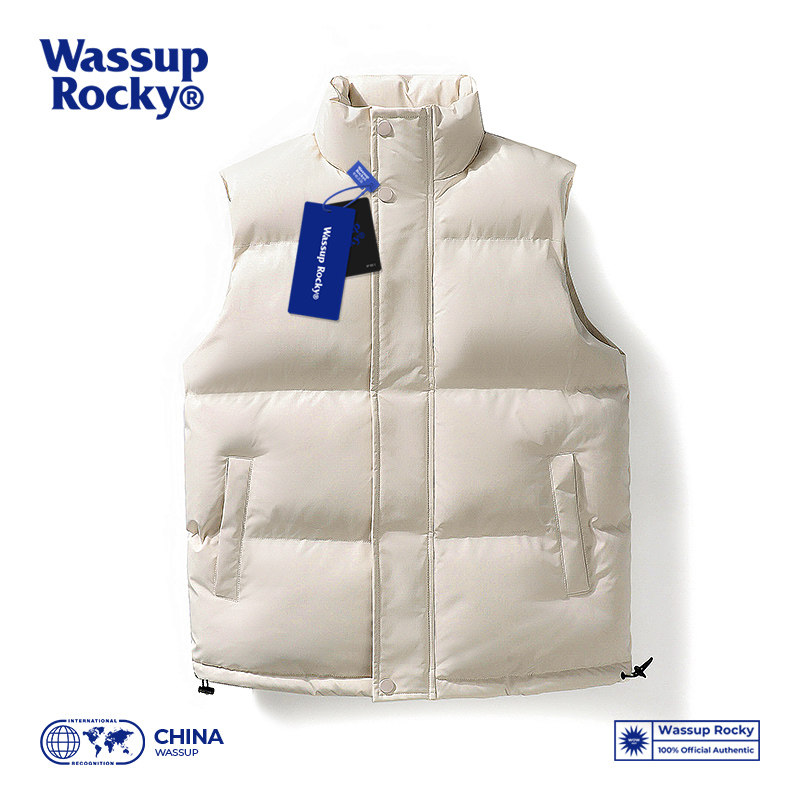 WASSUP ROCKY 베이직 솔리드 컬러 다운 코튼 조끼 남성용 다용도 조끼 겨울 학생 코튼 자켓 트렌디