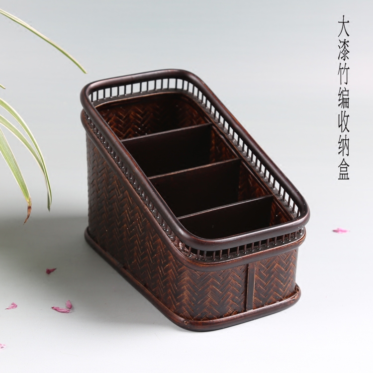日式竹编收纳盒 漆器竹编盒 遥控器盒子 手机收纳包复古竹器精品