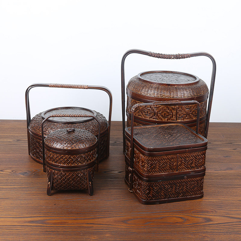 竹编篮子月饼礼盒食物篮年货中秋包装食盒提篮复古提篮送饭篮新品