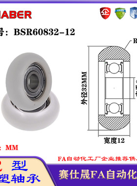 赛仕晟R型包塑轴承BSR60832-12外球面塑料滑轮滚轮导向轮尼龙轮