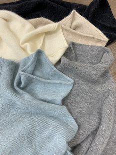 亮片金丝毛茸茸蜜熊绒羊绒针织衫无痕拼接高领堆堆领打底衫毛衣女