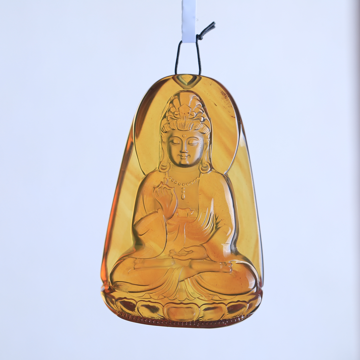 万福天然缅甸琥珀金棕珀观音吊坠立体巧雕复古高级小众简约百搭