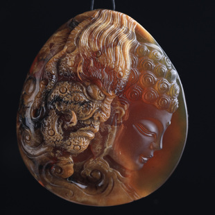 万福天然缅甸琥珀红蜜根珀溶洞一念之间吊坠俏色祥云精致小巧百搭