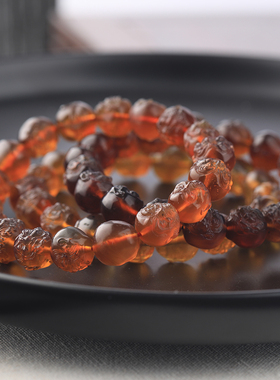 万福缅甸琥珀十八罗汉雕刻手串金珀棕珀红蜜珀雕刻珠时尚文艺中式