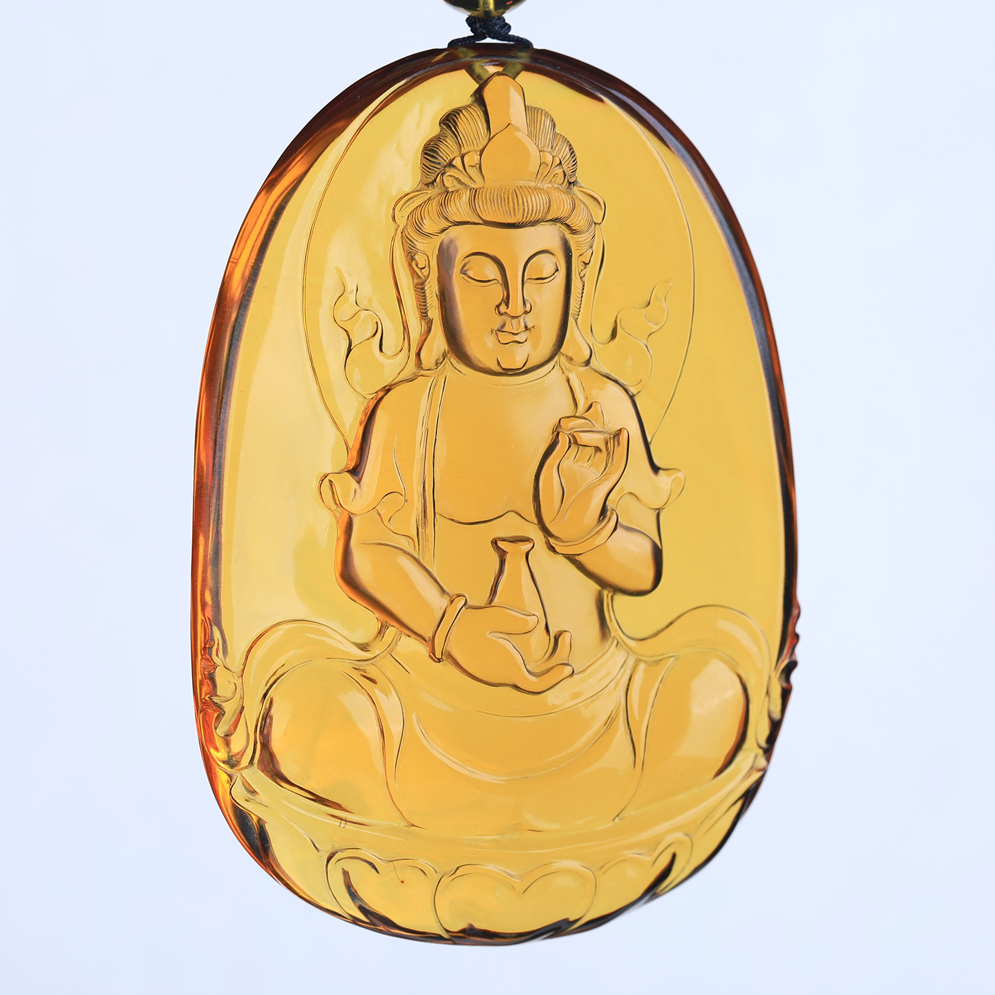 万福天然缅甸琥珀净水金珀净瓶观音牌正庄吊坠简约大气复古百搭