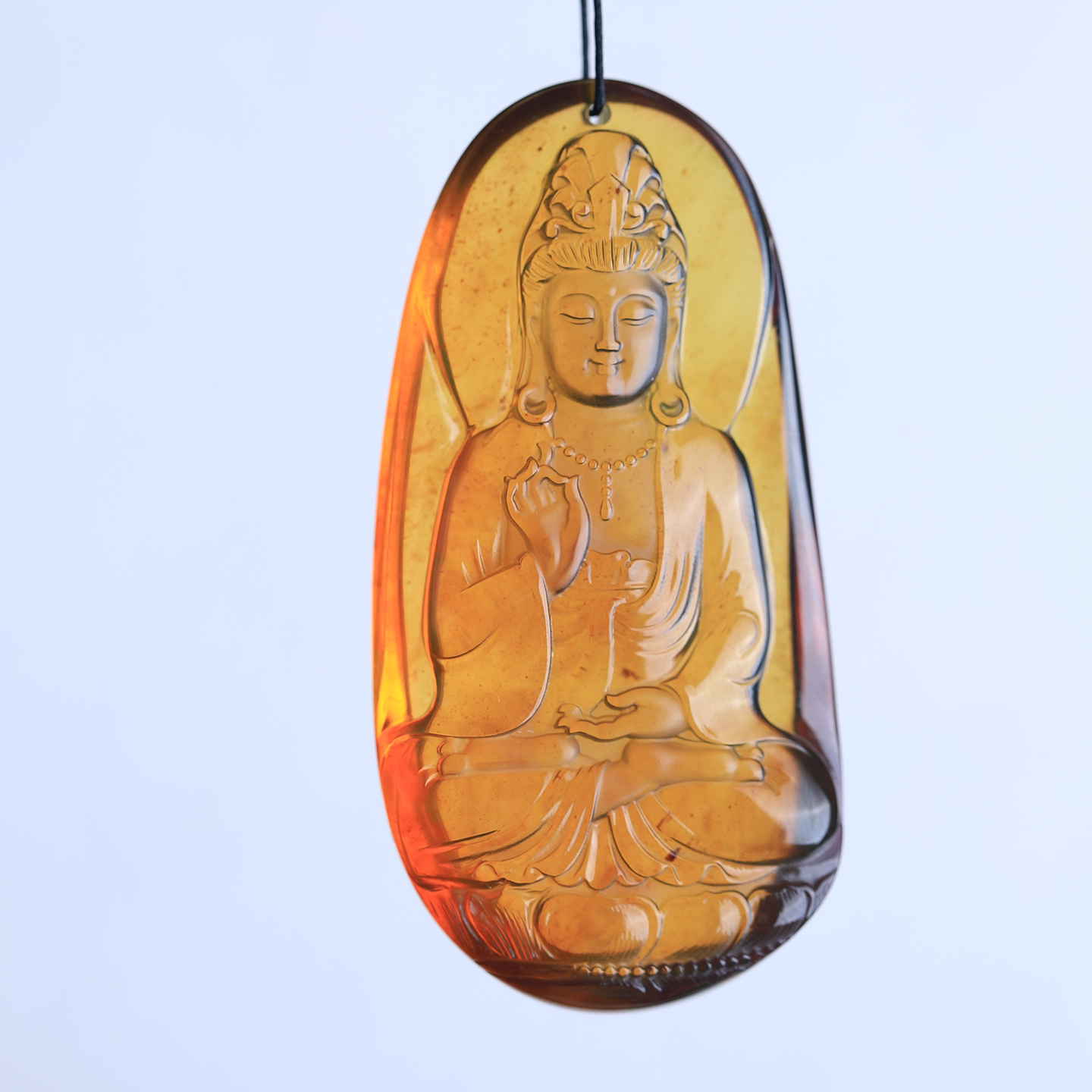 万福天然缅甸琥珀棕红观音俏色巧雕男女百搭复古大气简约气质吊坠