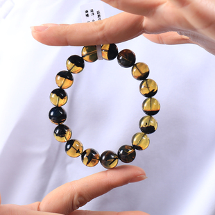 万福天然缅甸琥珀蜜蜡海藻特色聚宝盘溶洞手串文玩精品根珀单圈