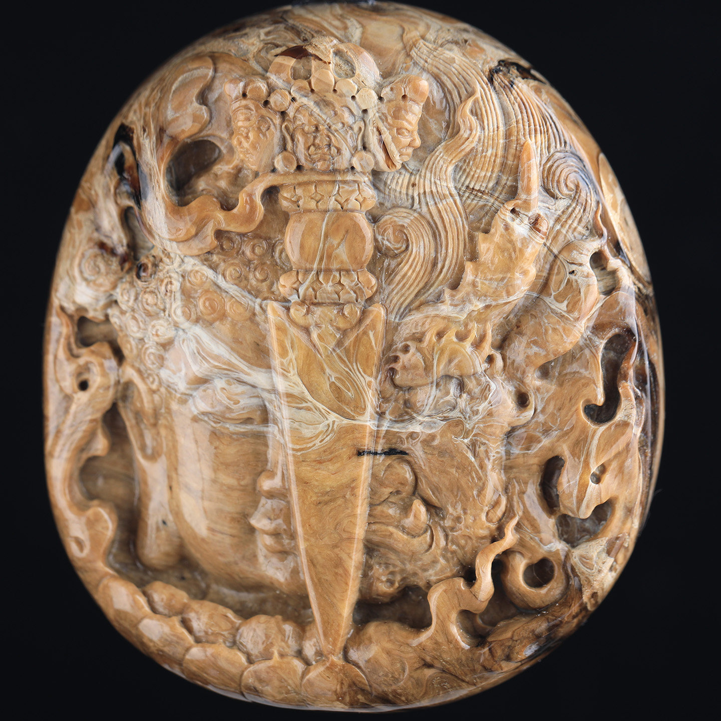 万福天然缅甸琥珀根珀妖花一念之间吊坠同料跑环顶珠骨瓷白霸气男